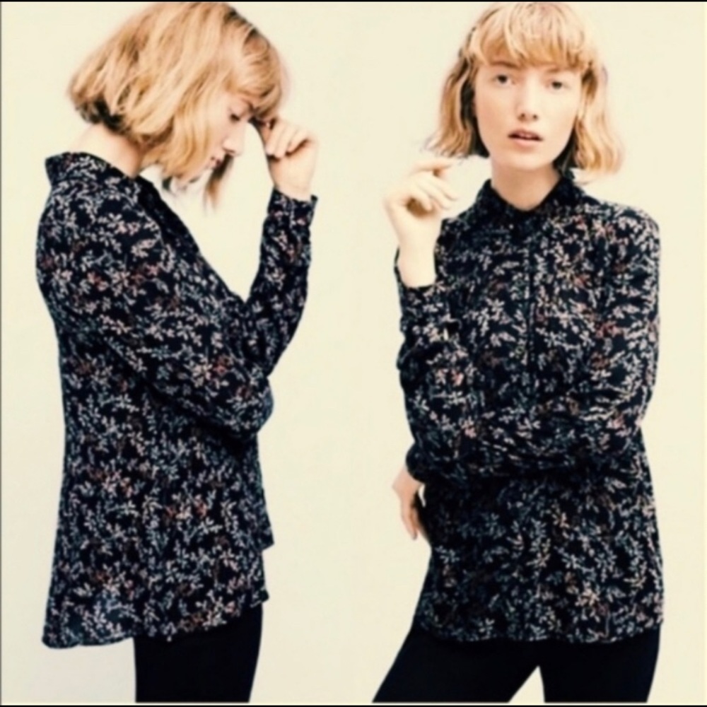 Anthropologie Maeve black floral button front top